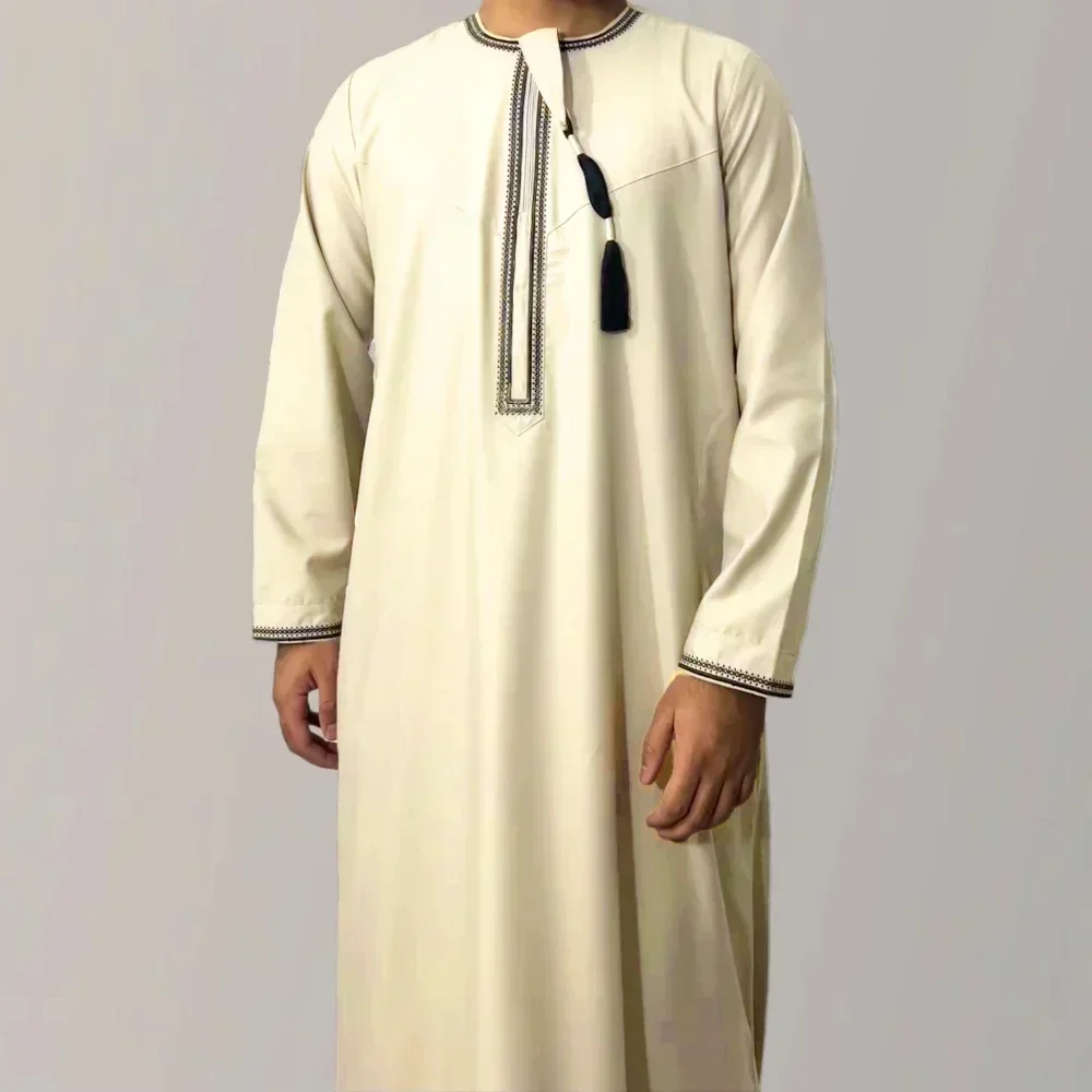Nouveaux hommes musulmans à manches longues Robe pull Abaya Daffah Jubba Thobe Pakistan saoudien arabe caftan Islam vêtements Robe de prière Afghan