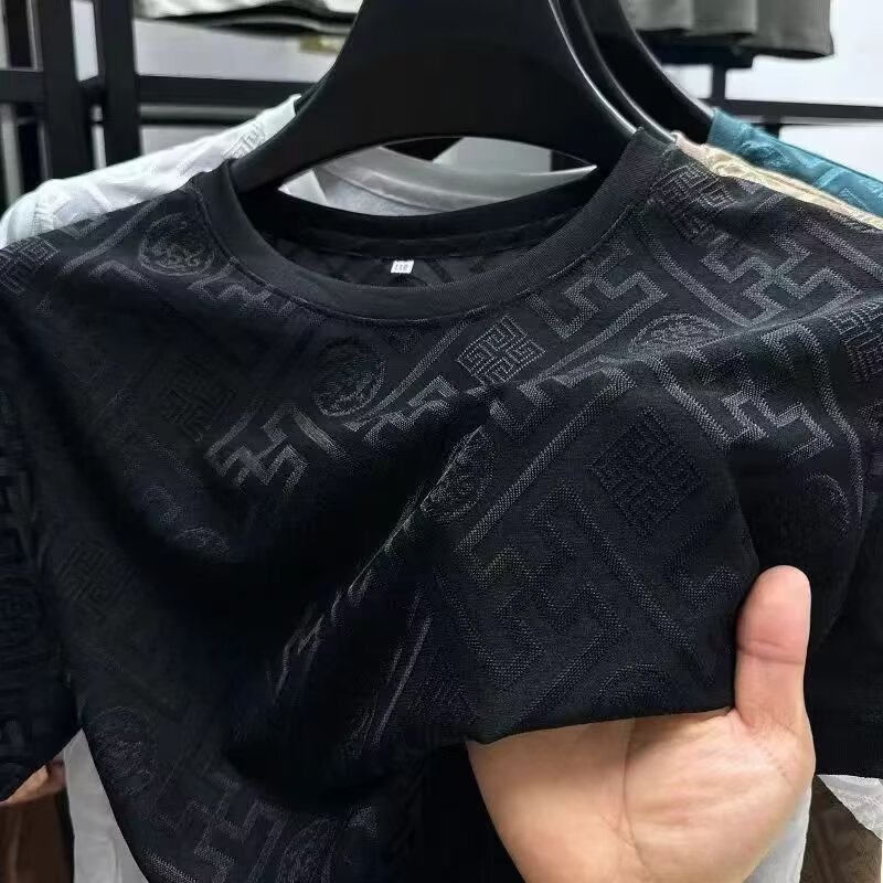 Marque de luxe hommes T-shirts été nouveau glace soie à manches courtes imprimé T-shirt col rond Cool hommes haut Base chemise T-shirts blanc