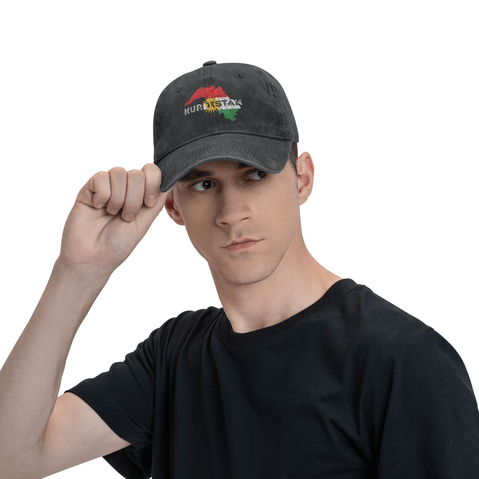 Casquettes de baseball unisexe en jean vieilli avec drapeau du Kurdistan et carte du Kurdistan, style vintage, pour activités de plein air, réglables