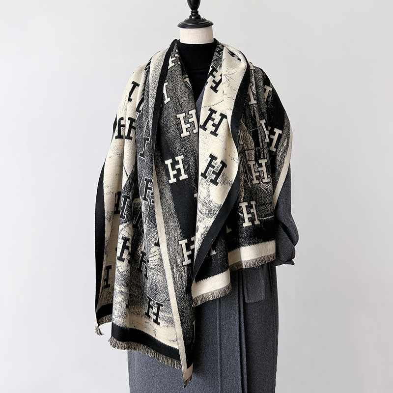 Nouvelle Écharpe à Lettres pour Femme, Mode Luxe Automne et Hiver, Châle Chaud Imprimé, Écharpe en Soie, Écharpe en Cachemire pour Femme