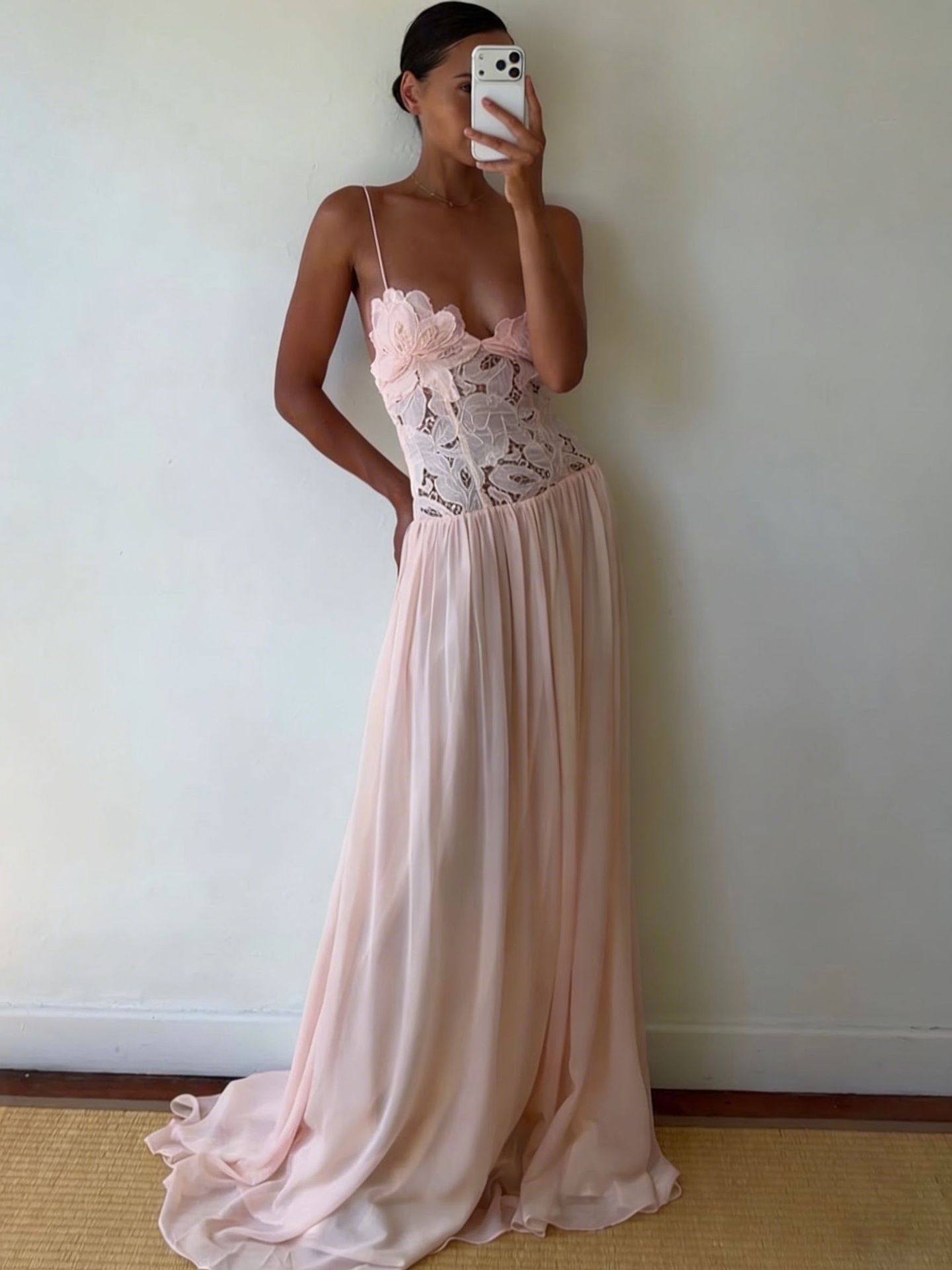 Robe longue élégante pour femme, style vintage, en dentelle et mousseline, pour soirée, mariage, cocktail, bal, nouvelle collection, rose, jaune, bleu
