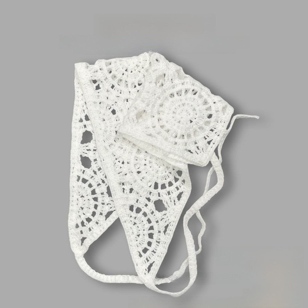 Foulard triangulaire uni en maille transparente, fait main au crochet, bandeau rétro tricoté au crochet, style doux et mignon