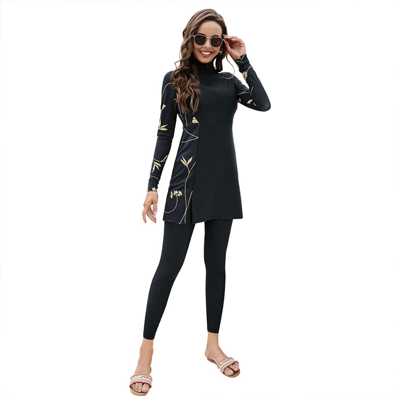 Maillot de bain musulman islamique pour femmes, patchwork modeste, manches longues, burkinis, maillot de bain, maillot de bain entier
