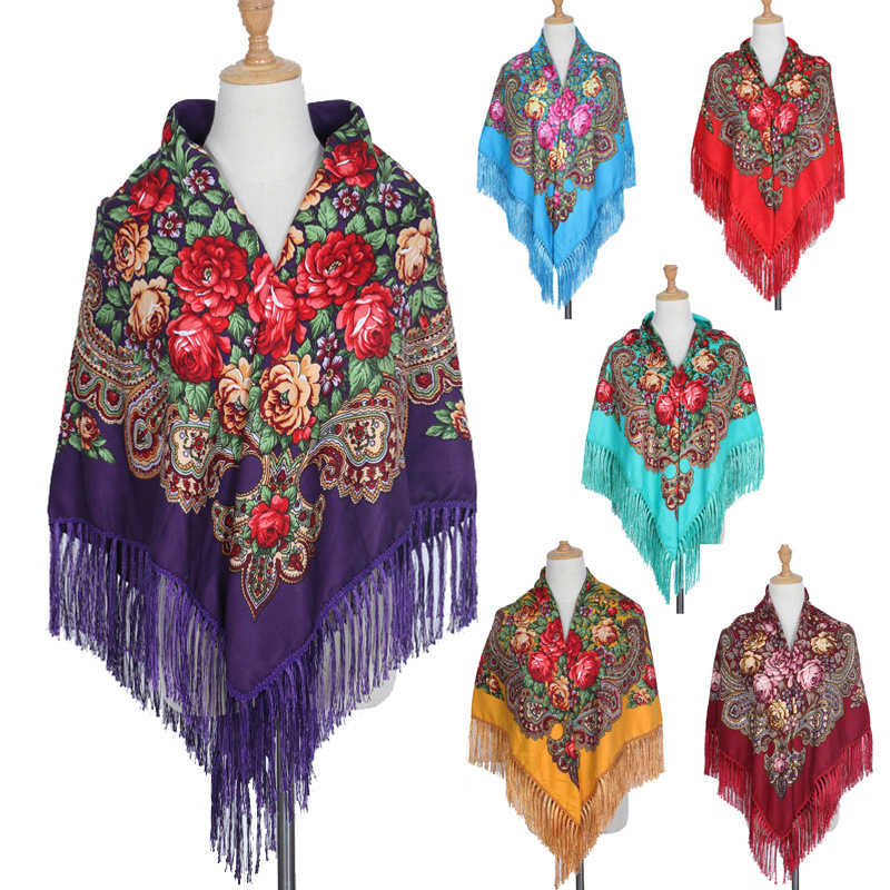 130*130 cm marque de luxe fleur ukrainienne écharpe châle Style ethnique imprimé grande écharpe carrée foulard mode couverture chaude enveloppes