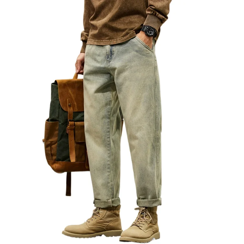 Jean ample en denim 95 % coton pour homme – Pantalon sarouel décontracté et tendance pour le travail et les loisirs – Vêtements de marque pour homme