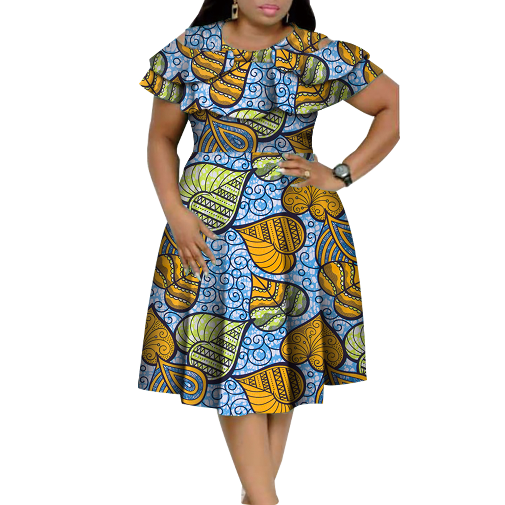 Robe Africaine Bazin Riche à Col à Volants pour Femme, Dashiki Imprimé, Perles, Vêtements Éducatifs, Nouvelle Collection, WY4401