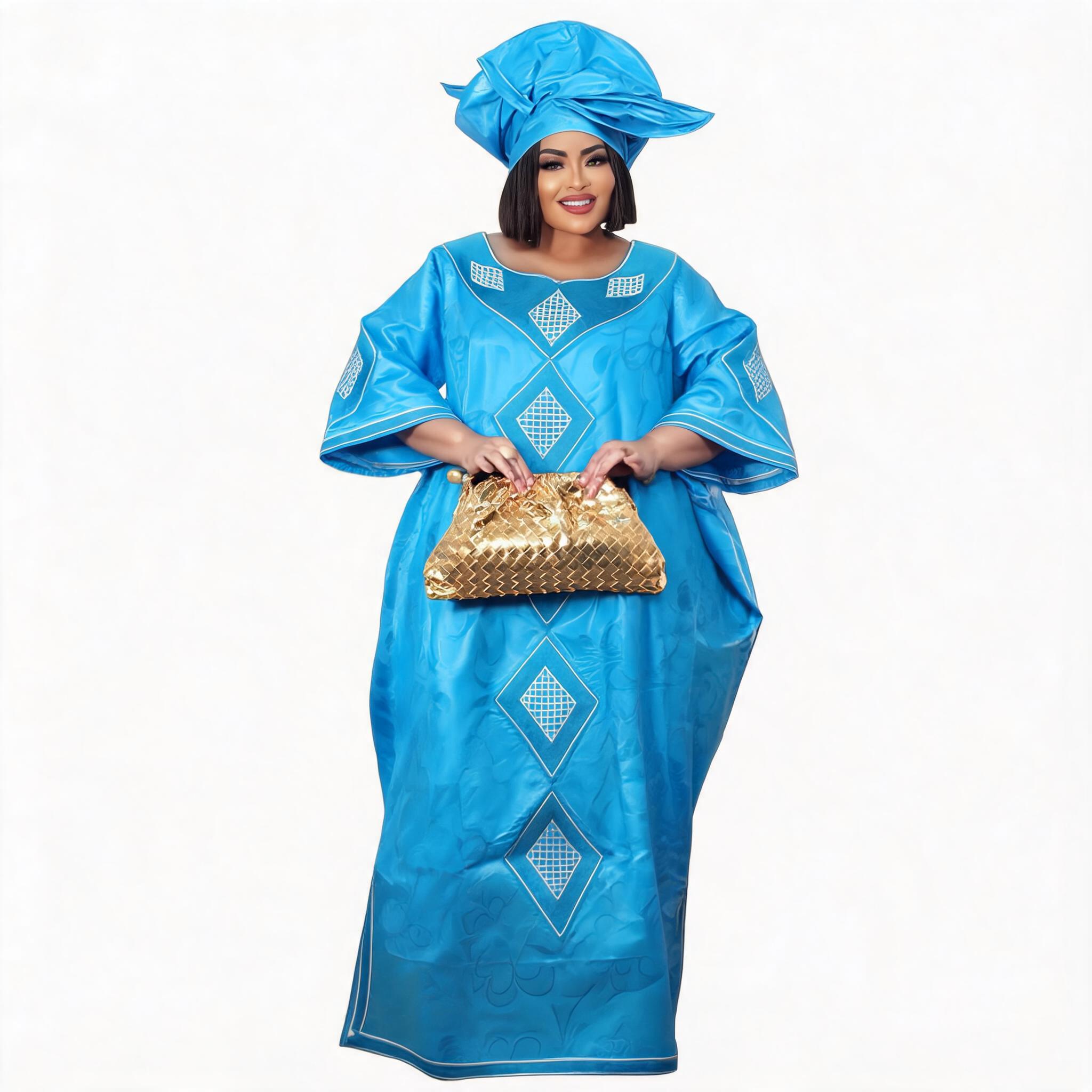 Robes africaines pour femmes grande taille, robe longue avec écharpe, design brodé Bazin Riche
