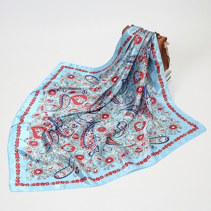 90*90 cm Paisley soie carré écharpe de luxe femmes Satin châle enveloppement Hijab femme cou cheveux foulard Echarpe Bandana sac chaîne