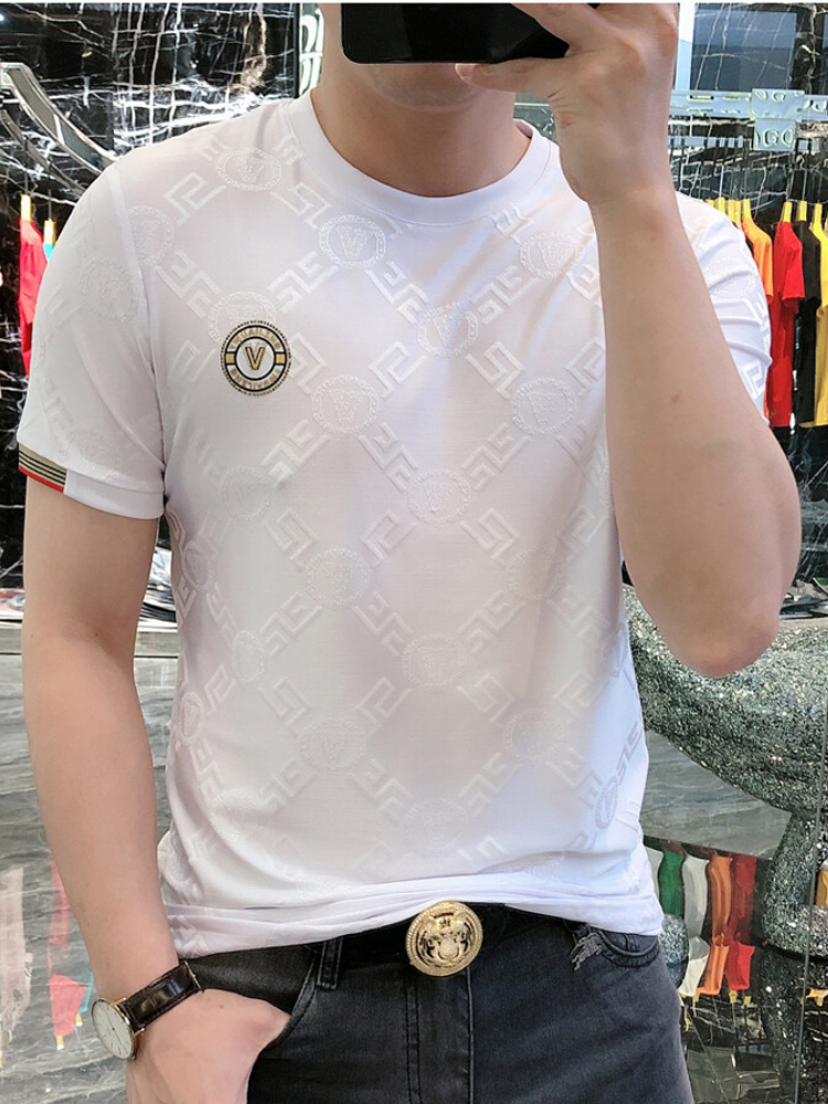2025 été glace soie respirant T-shirt hommes de luxe Jacquard col rond à manches courtes T-shirt style décontracté Socialize haut