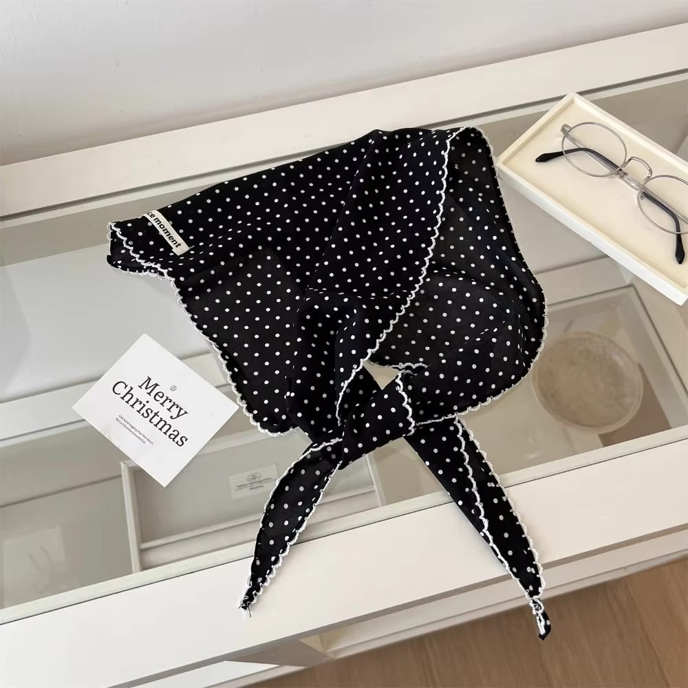 Coréen doux à pois bandeau foulard Turban écharpe mode soie triangulaire bandeau de cheveux mince rayé vacances cheveux écharpe
