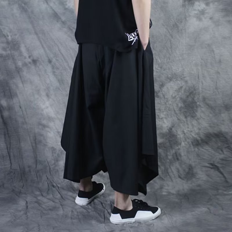 Pantalon large asymétrique pour homme, style cloche, décontracté, en polyester, tendance été