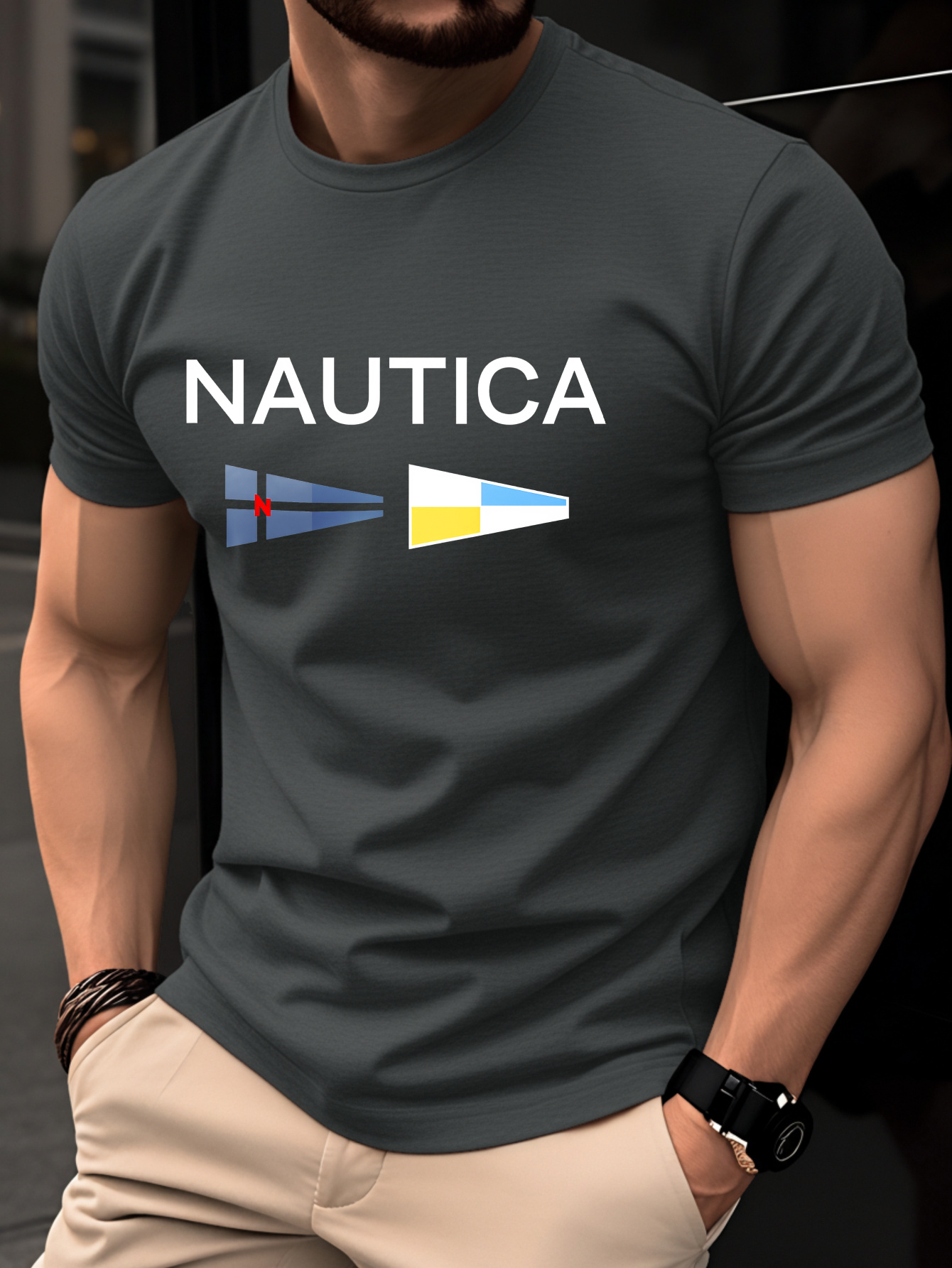 T-shirt pour homme - Haut léger à manches courtes pour l'été - Tendance, élégant, respirant, confortable, polyvalent - Imprimé lettres simple