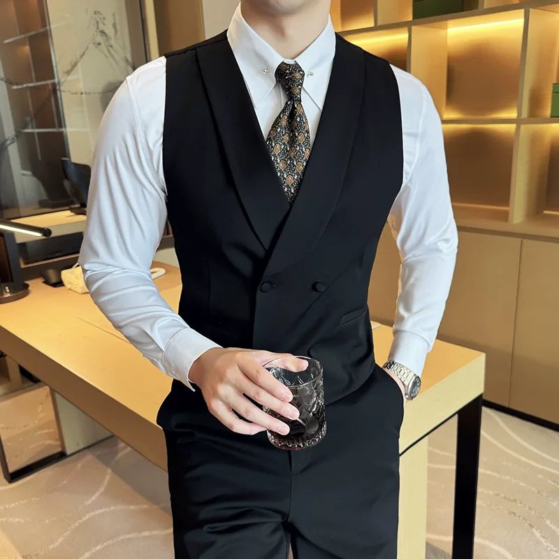 Pantalon Glaçage Trempé à Double Boutonnage pour Homme, Haut de Gamme, Slim, Business, Décontracté, Meilleur Marié, Robe de Mariée, Ensemble de 2 Pièces, Nouvelle Mode 2024