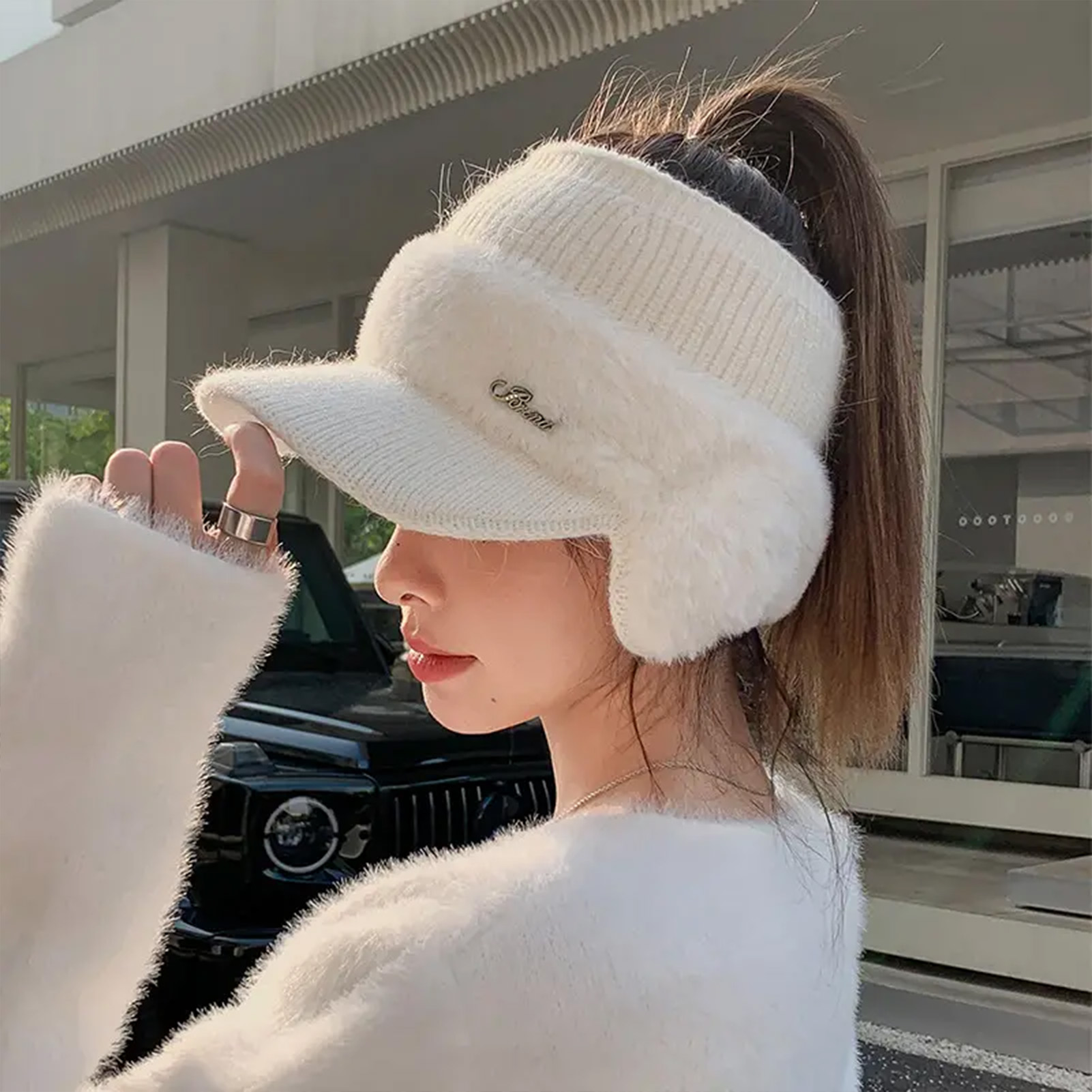 Chapeau d'hiver pour femmes, nouvelle mode, chaud, aile d'oreille, casquette tricotée, casquette de Baseball, Sports de plein air, coupe-vent, queue de cheval, visière