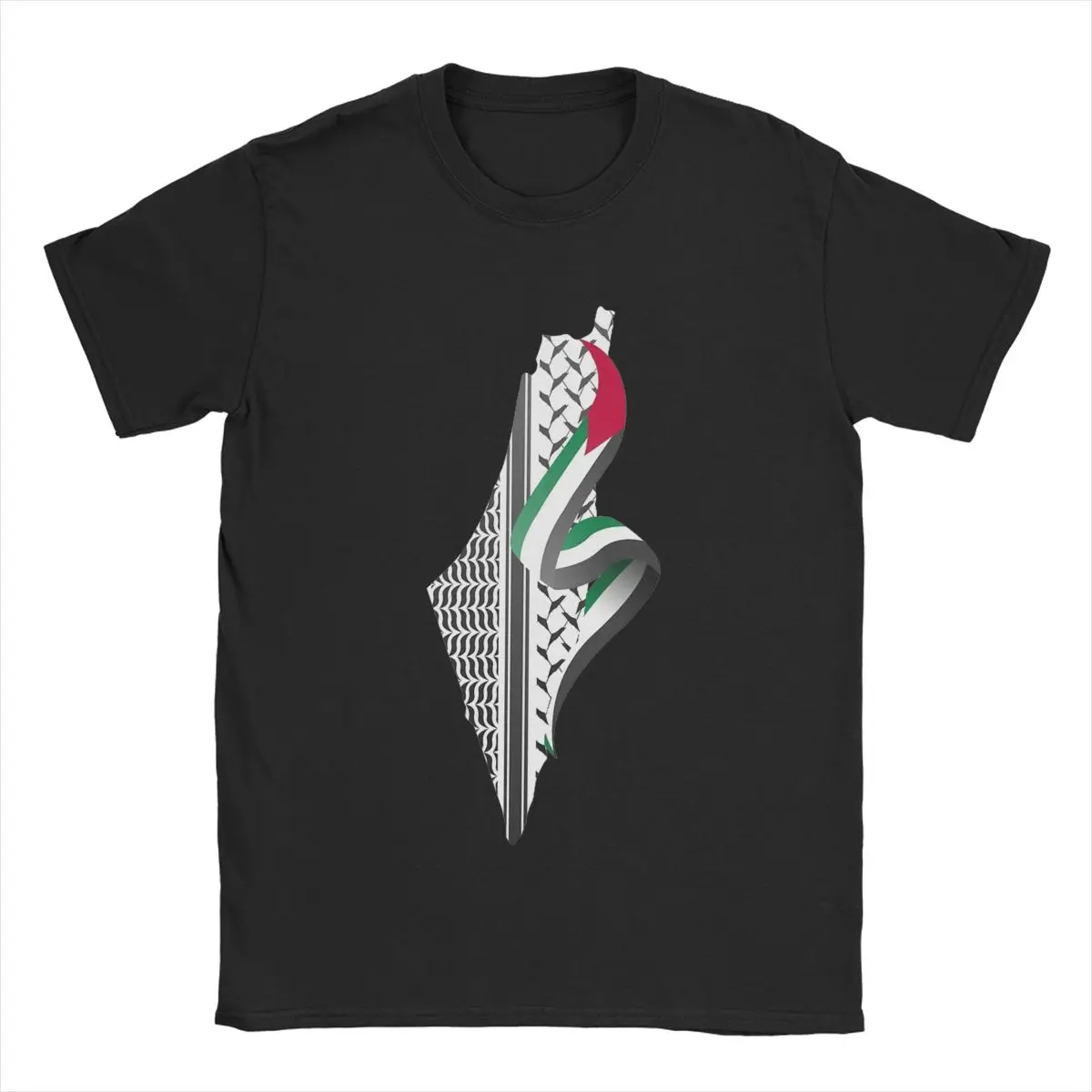 Vintage palestinien Keffiyeh Palestine carte T-Shirt pour hommes col rond 100% coton imprimé t-shirts à manches courtes t-shirts hommes imprimer hauts