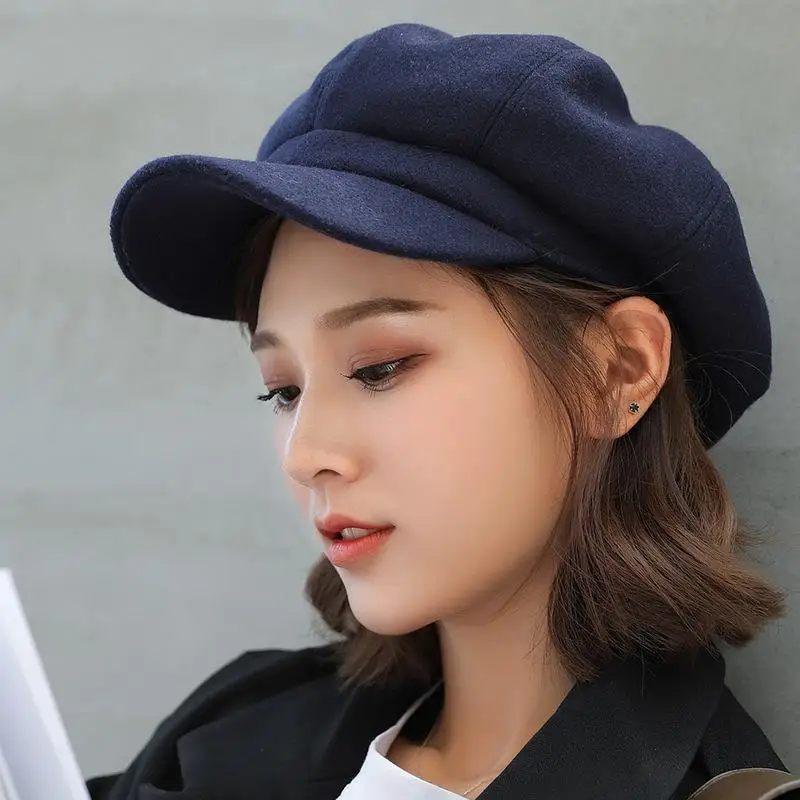 Casquette gavroche octogonale unie pour hommes et femmes, chapeaux décontractés pour femmes, béret en laine, casquettes de peintre, automne, hiver