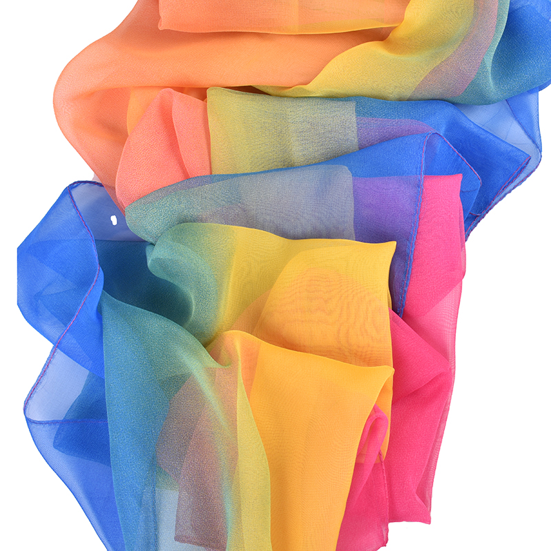Écharpe longue en soie dégradée trois couleurs, 75x180 Georgette, nouvelle collection printemps/été 2023