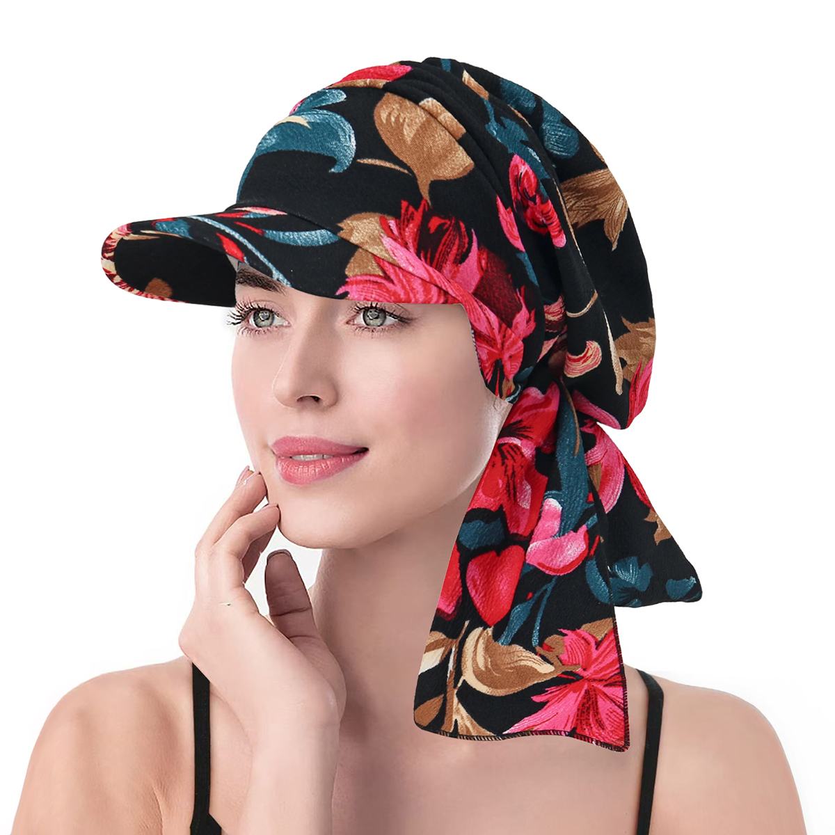 Nouveau Bonnet Hijab Femme 2026 Tendance Imprimé avec Visière, Turban Respirant et Confortable pour Cheveux, Chapeau Foulard pour Dames, Cache-Cheveux