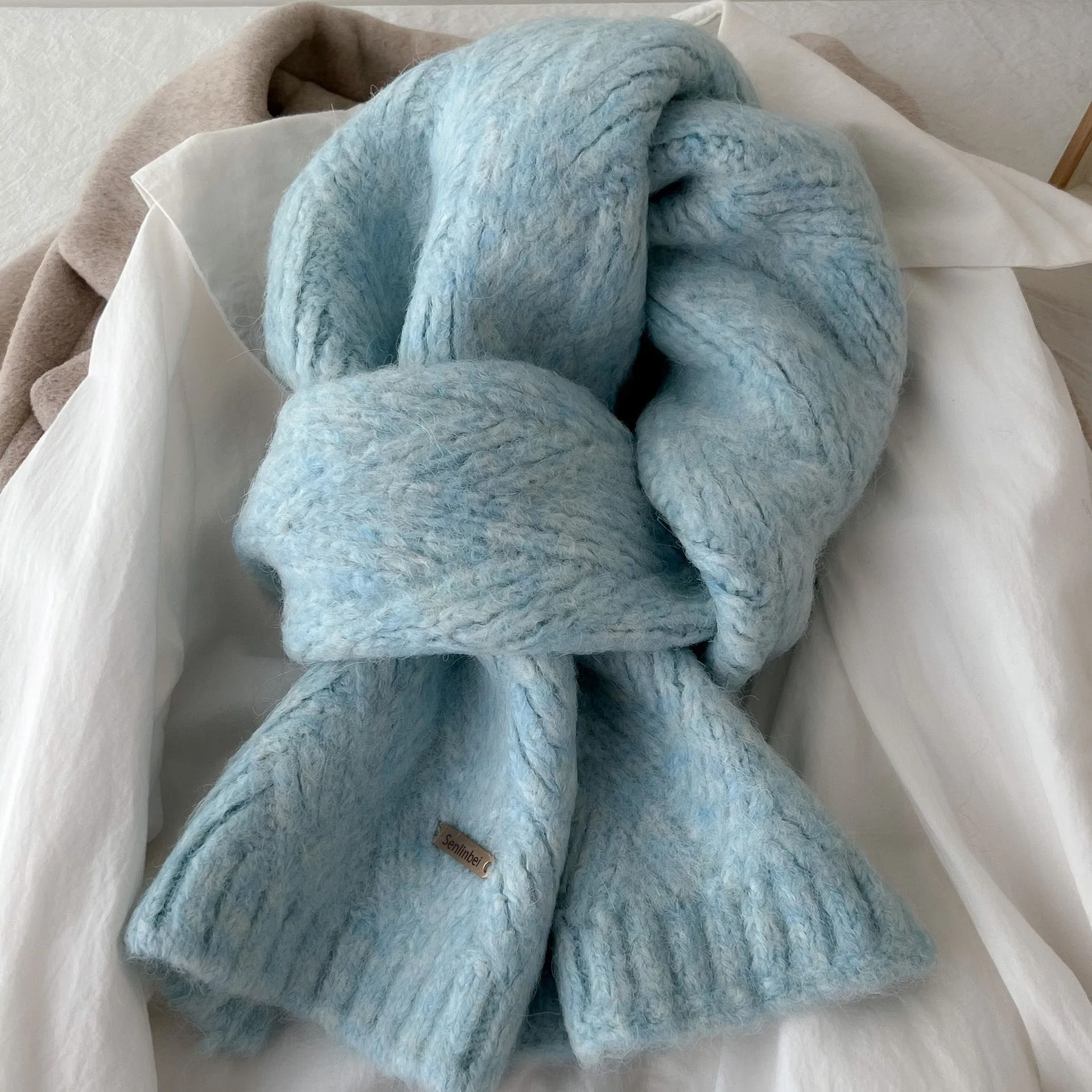 Écharpe en laine d'alpaga tricotée pour femmes, nouvelle version coréenne automne-hiver, polyvalente, épaisse et chaude