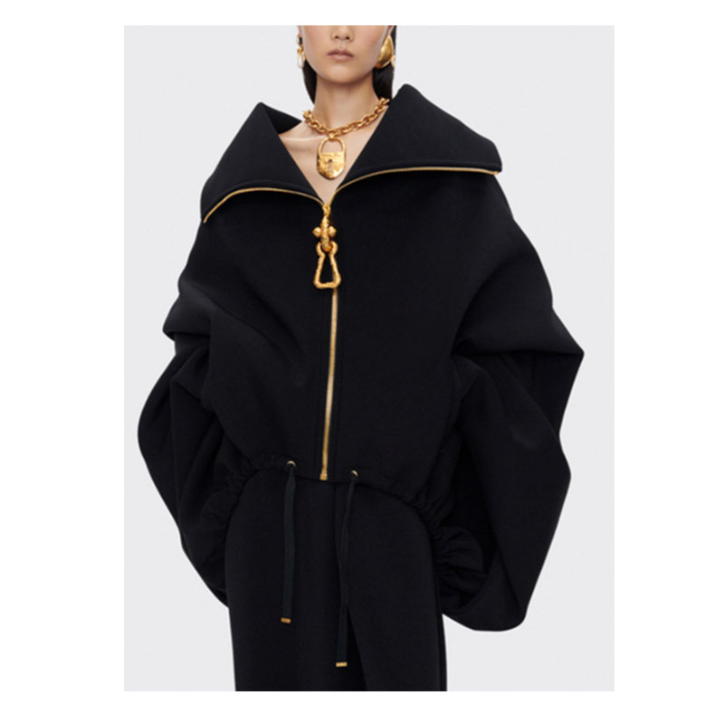 Solide ample épissé fermeture éclair mode vestes pour femmes revers manches longues Patchwork à lacets décontracté femme nouveau