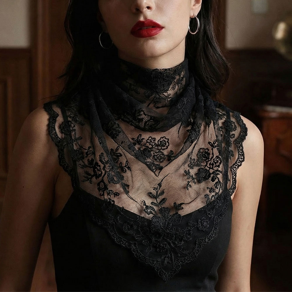 Foulard ajouré en dentelle brodé, fin, rétro, triangulaire, vintage, élégant pour filles