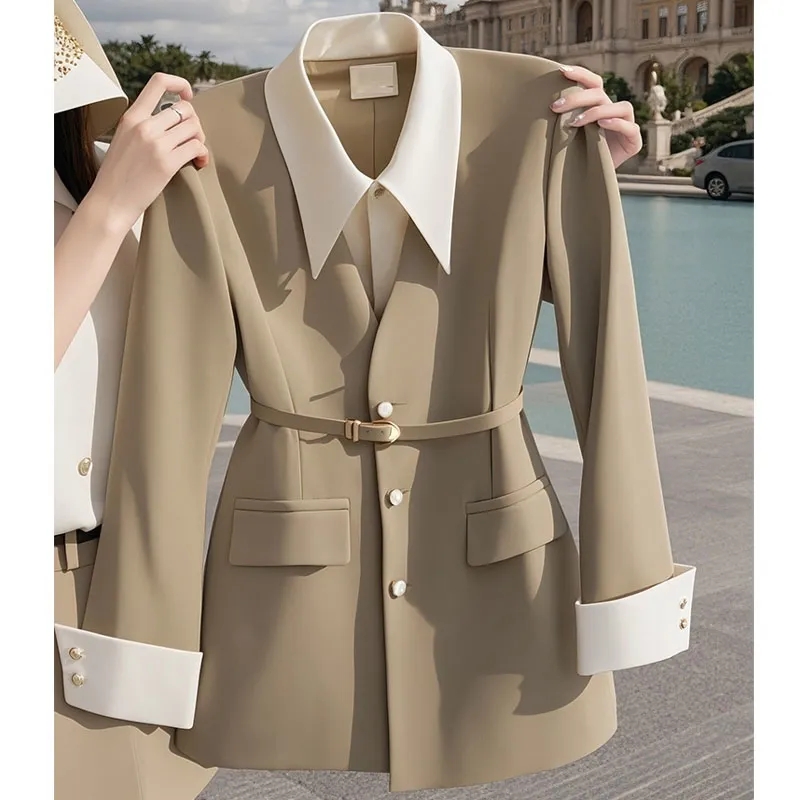 Manteau de costume pour femmes, veste Blazer populaire avancée pour dames, faux deux articles décontractés, vêtements d'extérieur pour dames, printemps-automne 2025