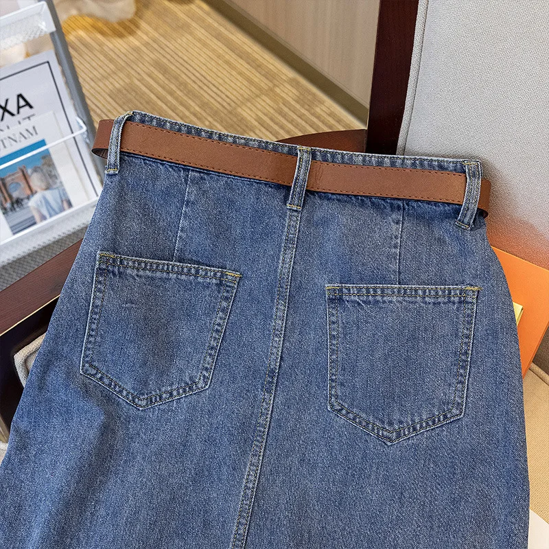 Jupe en jean taille haute amincissante avec fente latérale pour femmes, robe polyvalente mi-longue en forme de A, nouvelle collection été 2023
