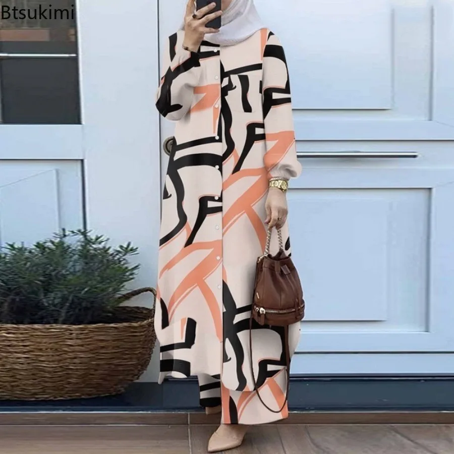 Chemisier et pantalon à imprimé floral pour femmes musulmanes, ensembles assortis, décontracté, élégant, vintage, ramadan, mode féminine, Eid Mubarek, trempé