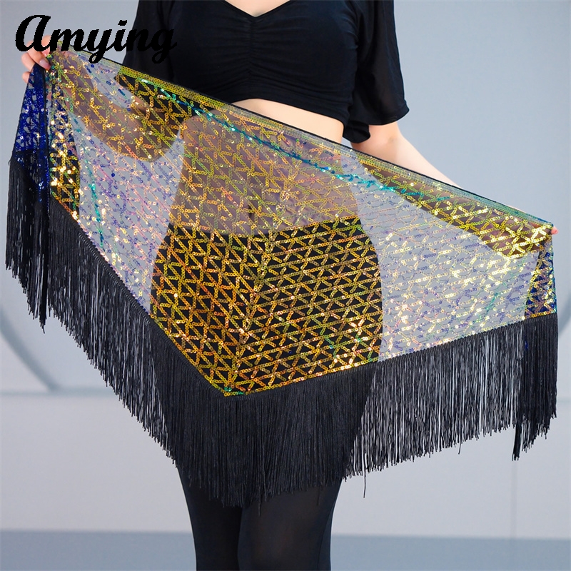 Nouvelle danse du ventre hanche écharpe pour femmes Fitness tendance danse sport gland Triangle écharpe scintillante hanche écharpe gland taille chaîne