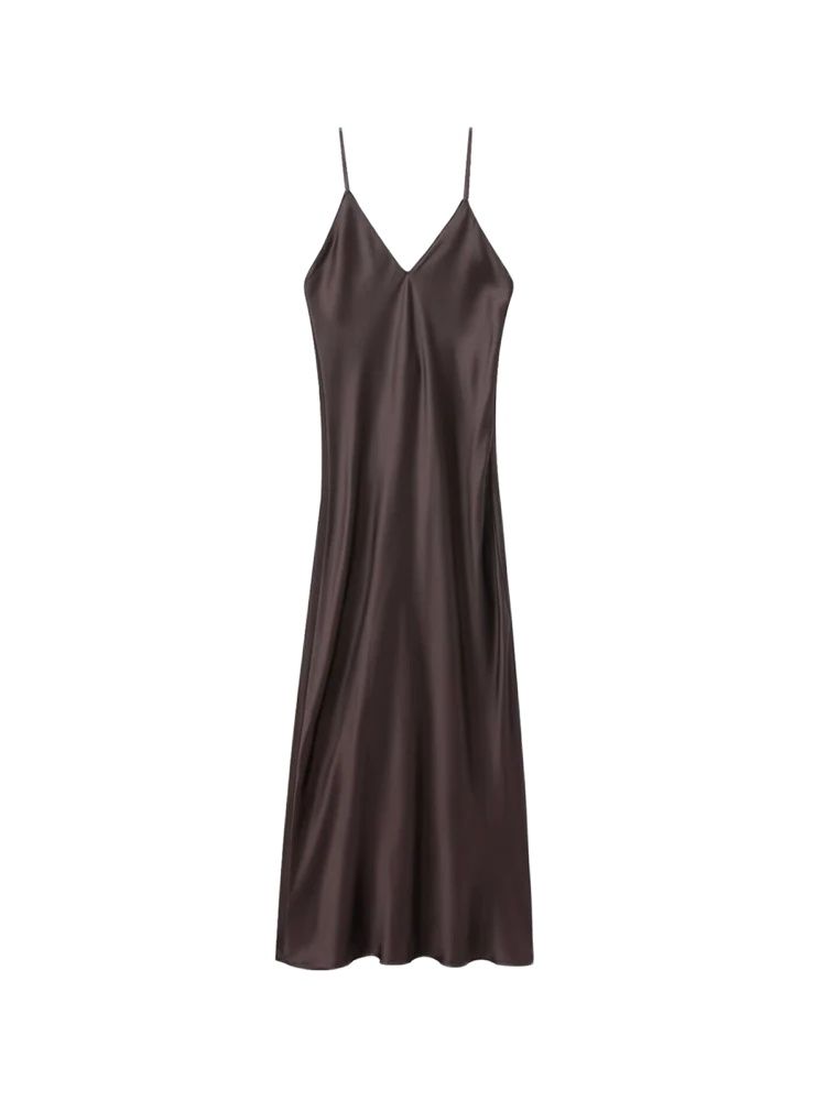 Robe mi-longue en Satin pour femmes, col en V, bretelles fines, dos nu, robes féminines, mode Sexy