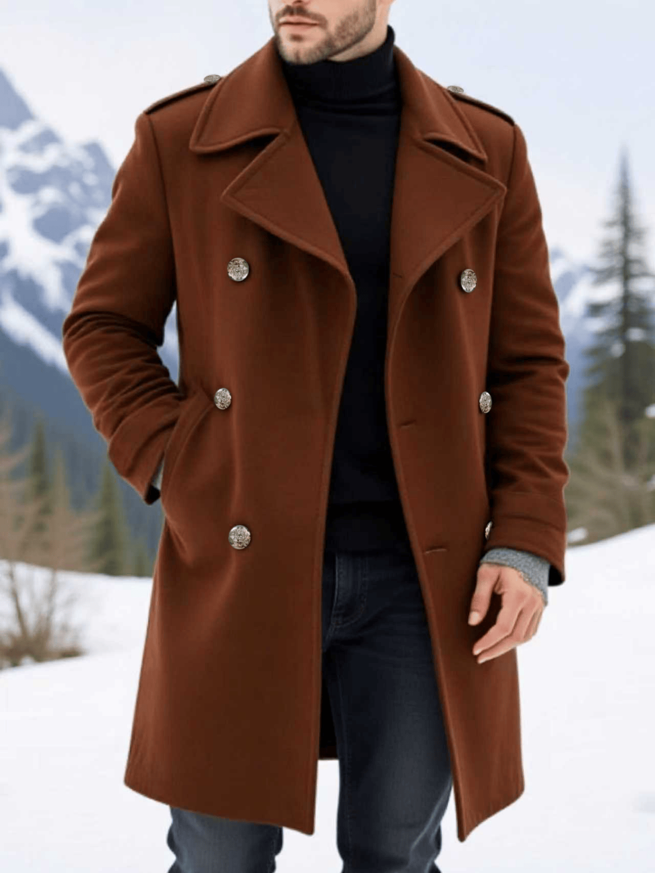 Manteau d'hiver solide pour hommes: veste à double boutonnage en tissu laine, doublure épaisse pour une chaleur ultime-nouvelle arrivée