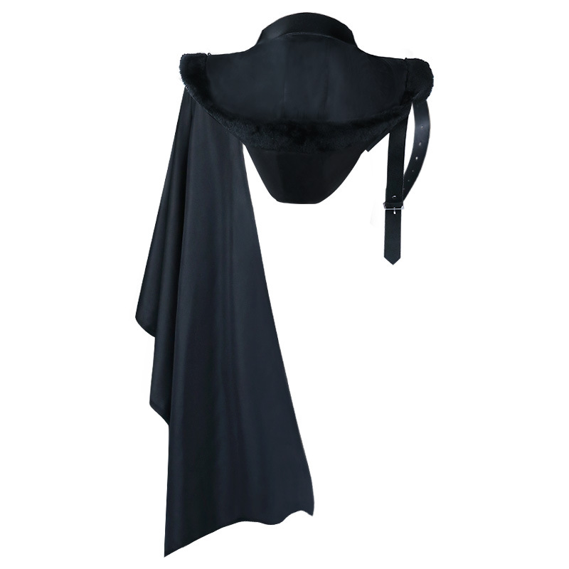Cape chauve-souris asymétrique en PU, style gothique punk, pour adulte, costume médiéval et de la Renaissance, avec capuche de chevalier et col armure, tenue d'Halloween pour homme