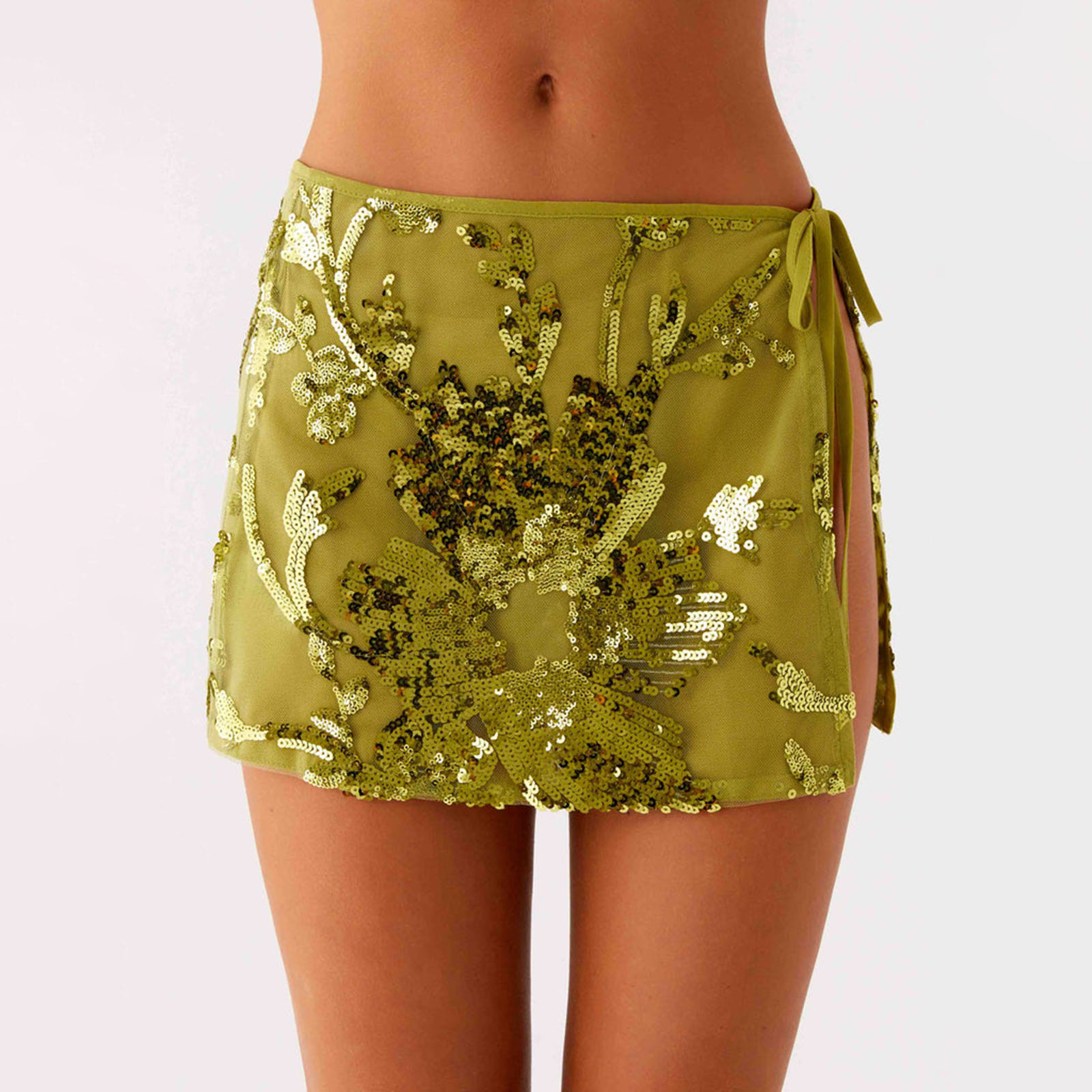 Jupes à paillettes pour femmes, taille basse, à nouer sur le côté, fendue, scintillante, Mini jupe pour les vacances à la plage, fête d'été, usage quotidien, Streetwear