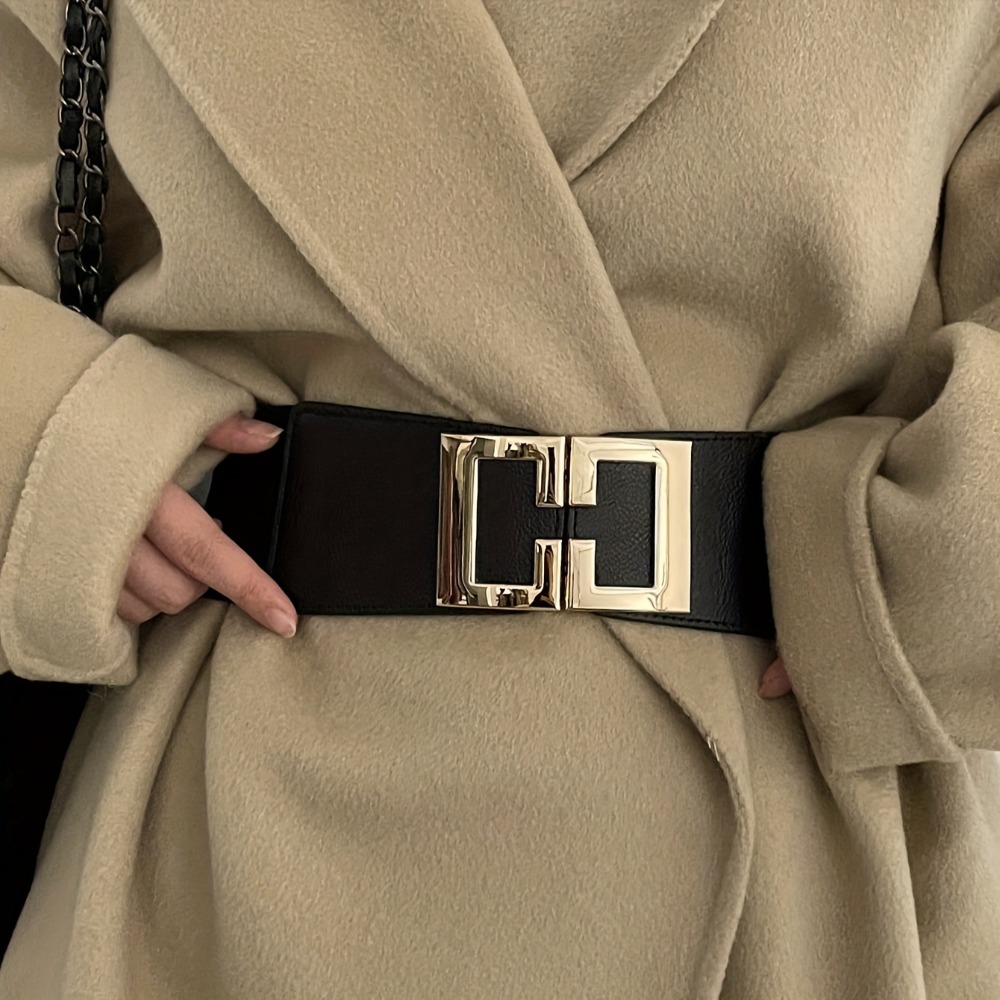 Mode boucle géométrique large ceinture noir décontracté ceinture élastique robe élégante manteau ceinture femmes