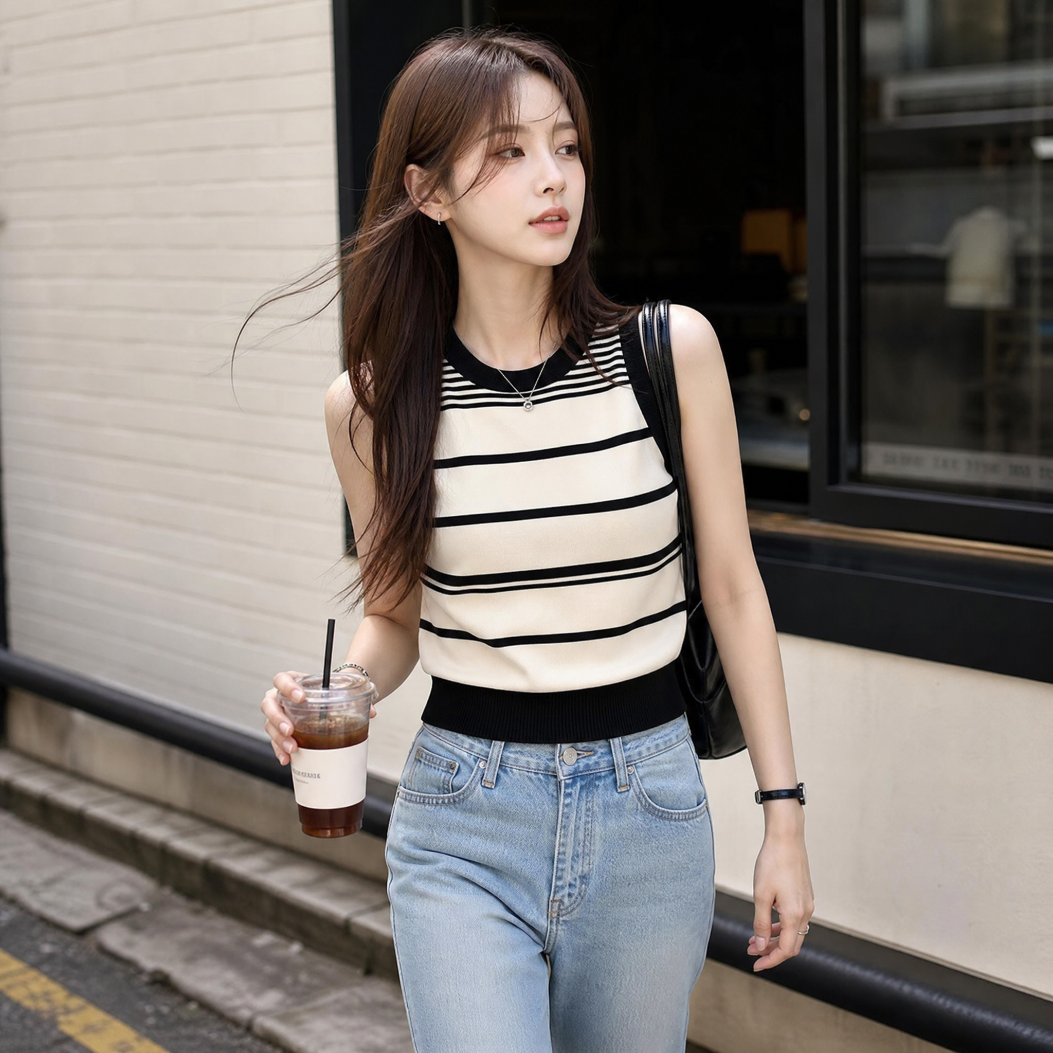 Nouveau T-shirt court en tricot rayé pour femme, style fille, gilet mode coréenne, vêtements vintage mignons, mode estivale