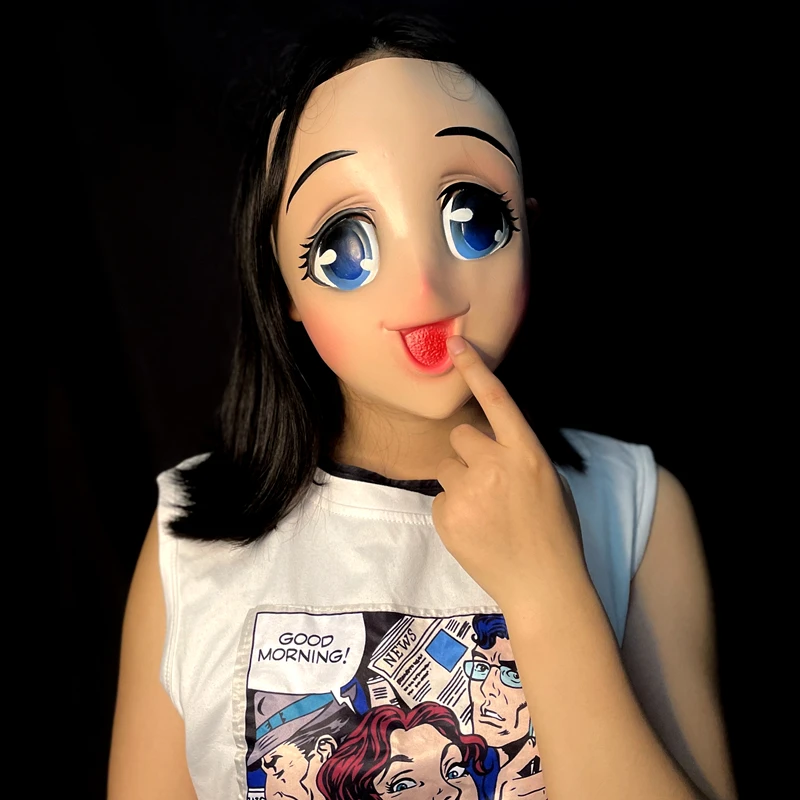 Masque réaliste en Latex pour femme, grands yeux, demi-visage, dessin animé, Cosplay, Kigurumi, déguisement de fête, accessoires de Costume