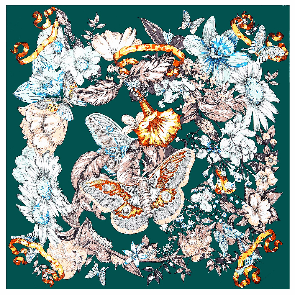 POBING foulard en soie femmes grands châles papillon imprimé carré Bandana luxe foulard musulman Hijab écharpe femme Foulards 130CM
