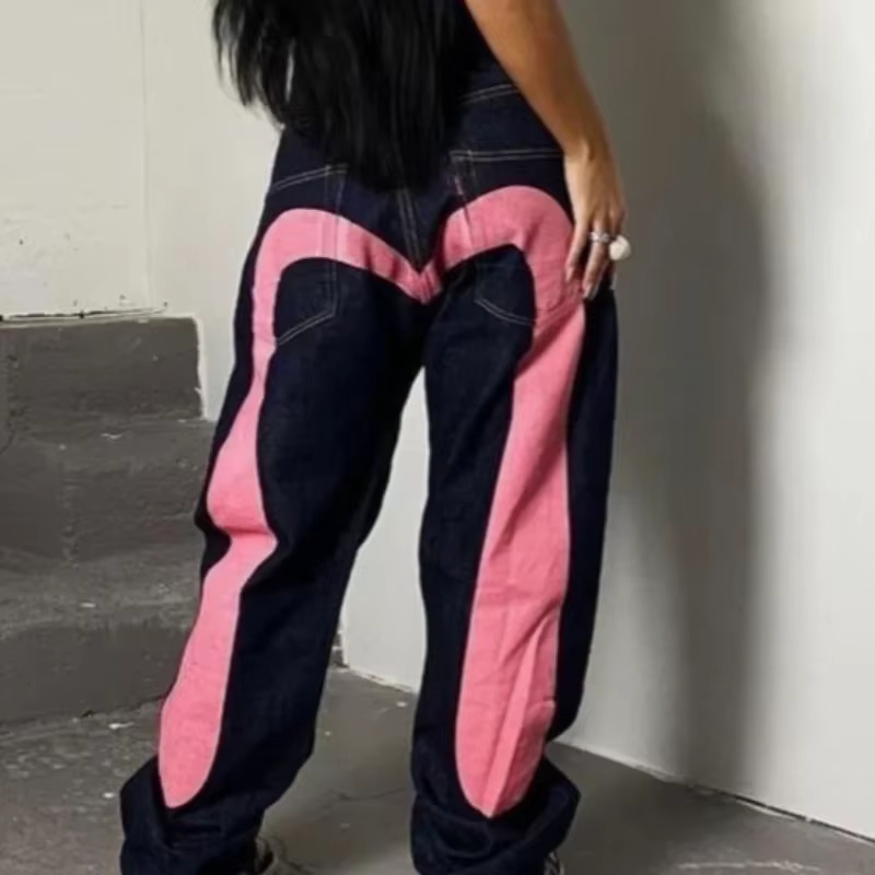 Jeans pour femmes, style gothique Y2K, streetwear rétro, cargo noir, punk vintage, imprimé Kpop, pantalon en denim à jambes larges, pantalon pour femmes