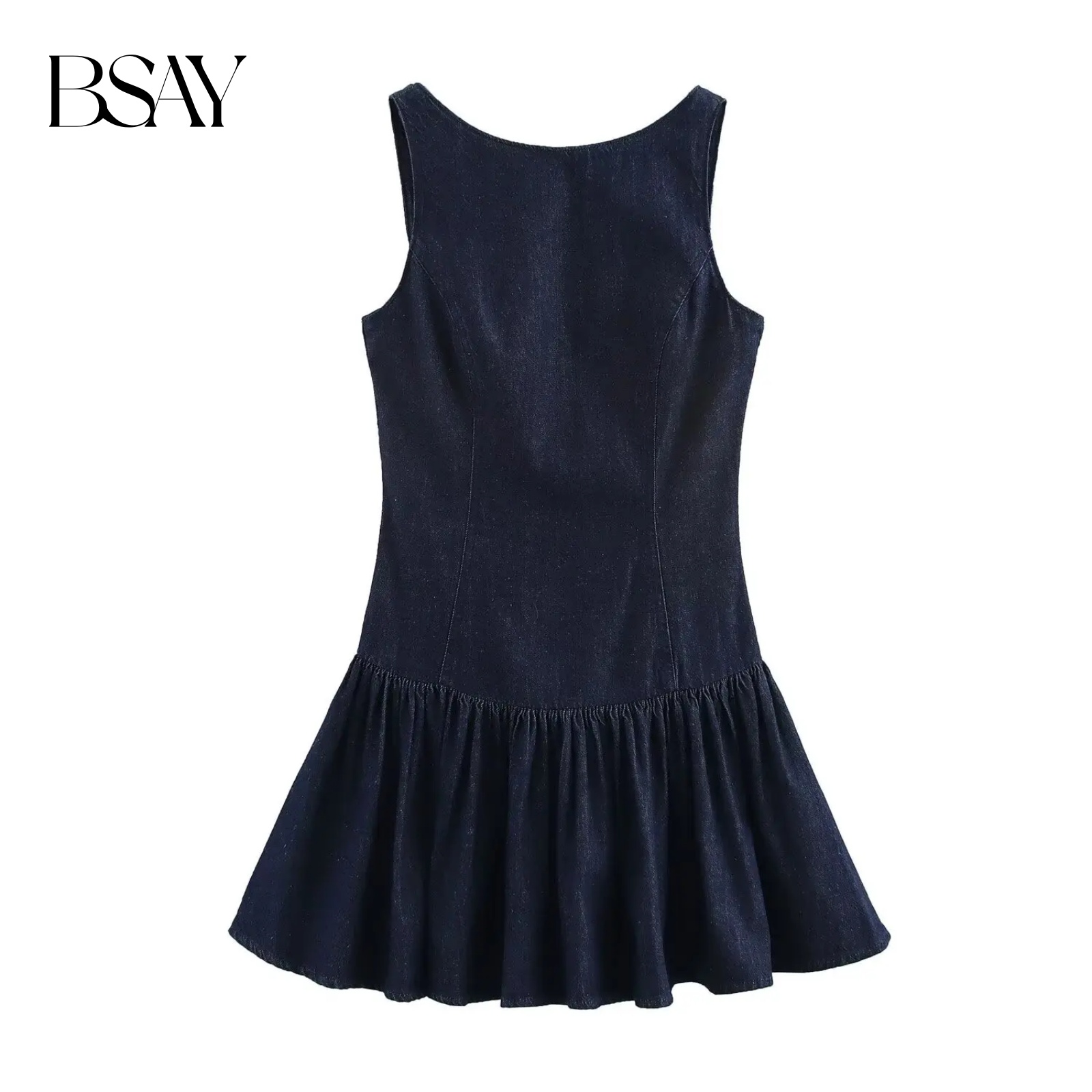BSAY robe en jean pour femmes mode automne hiver couches décoratives dos nu Mini robes français Chic femme vêtements de soirée