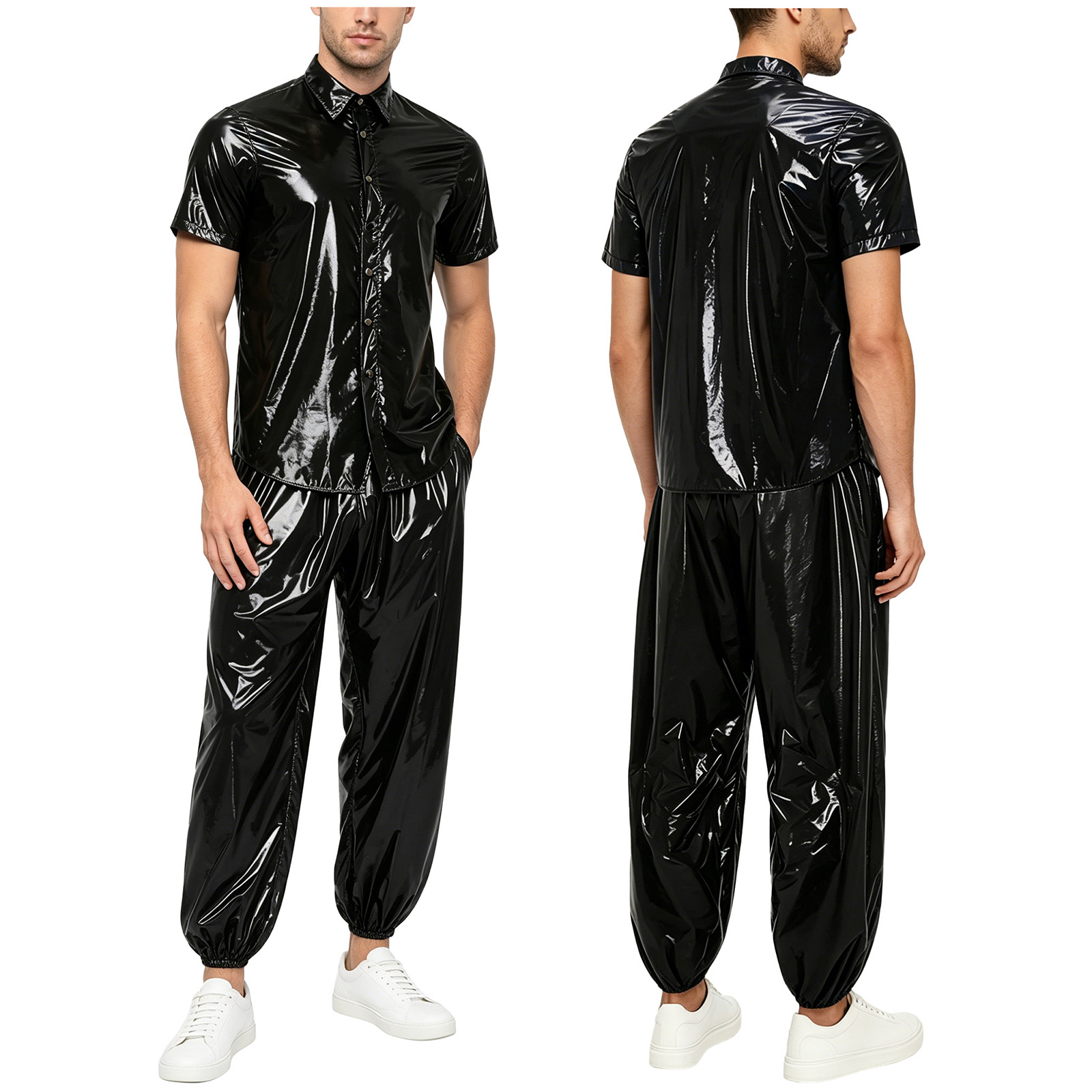 Veste imperméable brillante pour hommes, avec pantalon de jogging, vêtements de danse Hip Hop, activités de plein air, imperméable, coupe-vent, Streetwear
