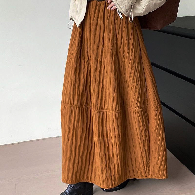 Jupe bourgeon taille haute pour femmes, mi-longue, ligne a, lanterne, matelassée, décontractée, chaude, nouvelle collection automne hiver 2025