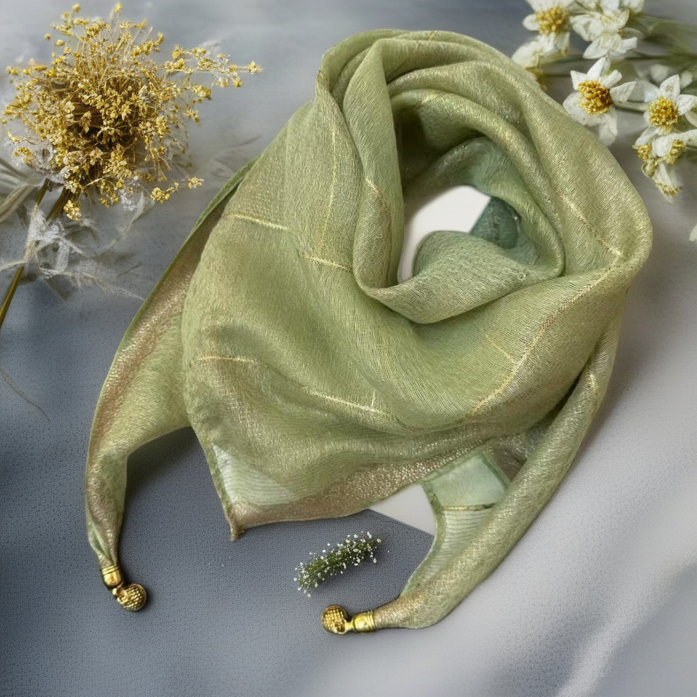 Écharpe en fil de mousseline de soie doré, 70x70cm, carrée, printemps et automne, boucle magnétique, cou, haut de gamme, polyvalente pour femmes