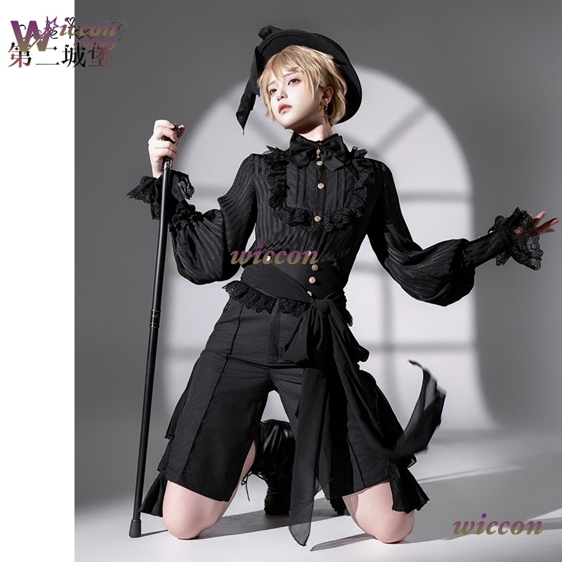 Costume noir fantaisie Cosplay pour femmes, tenue de Style Jirai Kei Ouji, chemisier médiéval Lolita, short gothique unisexe Prince, chemises à manches longues