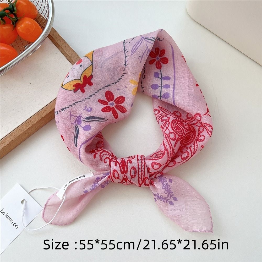 Foulard carré 55 cm, décontracté, à imprimé floral, bandana, foulard de tête, accessoires pour cheveux