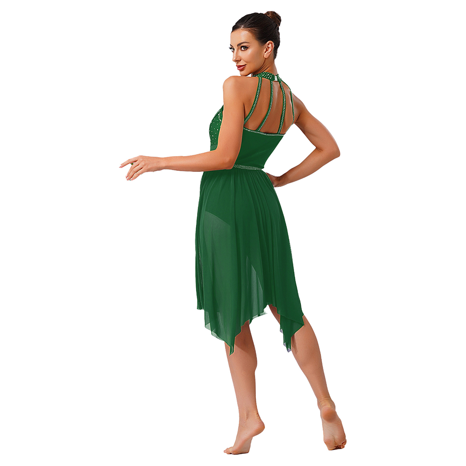Robe de spectacle de danse classique moderne et lyrique pour femmes, maille transparente, légère, valse, cours de salle de bal, Costumes de concours de danse