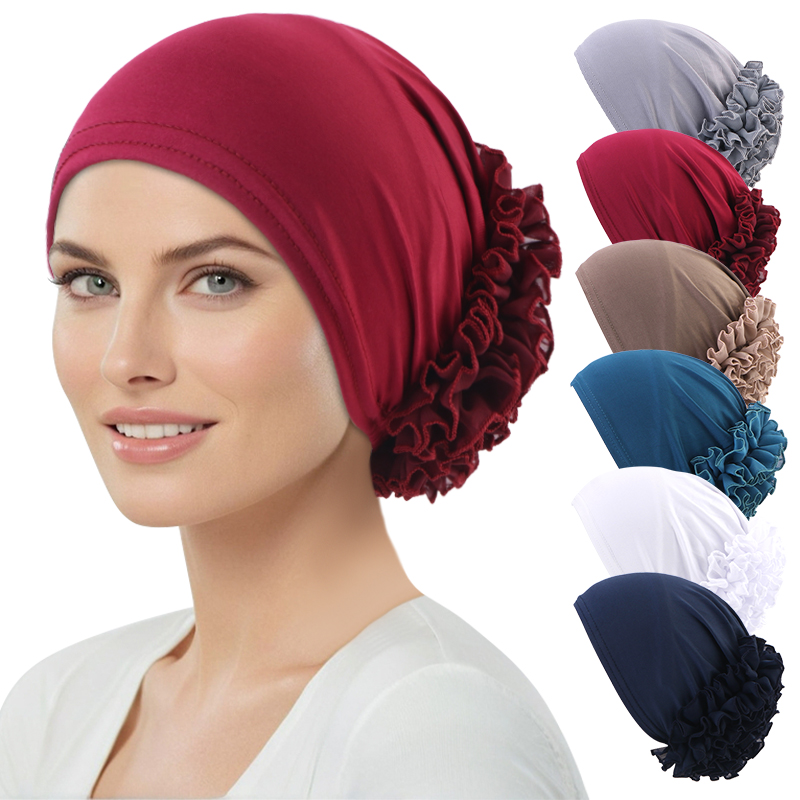 Nouveau femmes grande fleur en mousseline de soie Turban chapeau islamique tête enveloppement élastique foulard bonnets chimio casquette perte de cheveux couverture accessoires