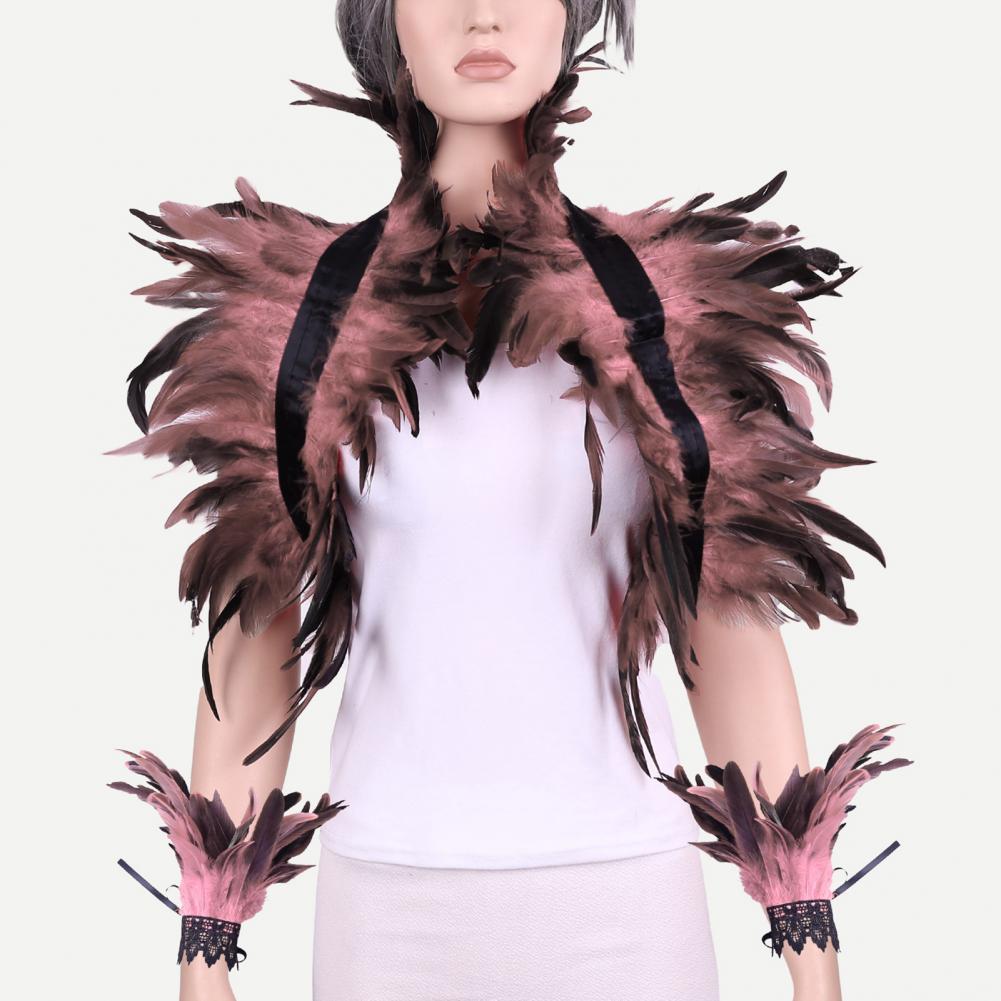 1 ensemble d'écharpe d'épaule Cosplay avec anneau de poignet, Style gothique, Imitation plume, châle en dentelle ajouré, châle de spectacle sur scène