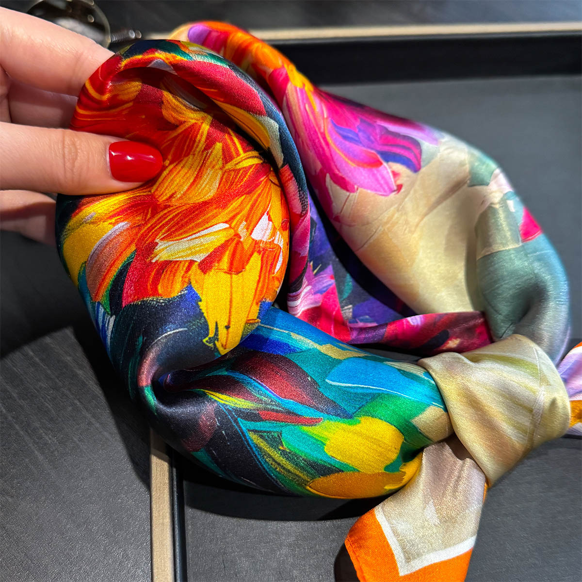 Foulard de luxe en soie de mûrier pour femmes, imprimé Floral à l'huile, Bandana, châle, foulard pour dames, enveloppe décorative, 53cm, 100%