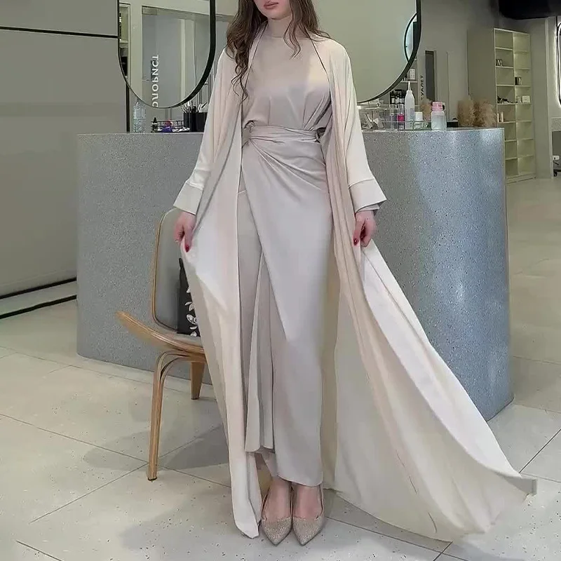 Robe Abaya pour femmes, Ramadan, Eid Abaya, Dubaï, Arabie Saoudite, Maroc, Kaftan, Robe de soirée longue, Abayas ouvertes, Robe éducative, Ensemble de 2 pièces