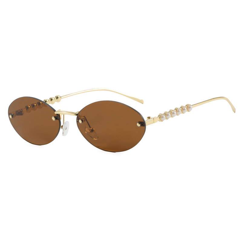 Marque de luxe lunettes de soleil ovales pour femmes mode sans monture perles lunettes de soleil dames haute qualité lunettes Vintage lunettes nuances